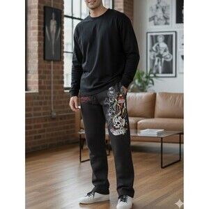 Ed Hardy Skull Logo Sweatpants M Charcoal Love Kills Slowly Retro Y2K NEW